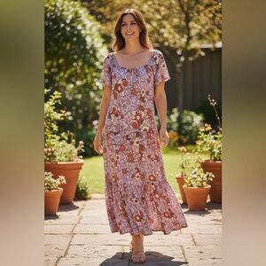 Knox Rose Pink and Orange Floral Maxi Dress
